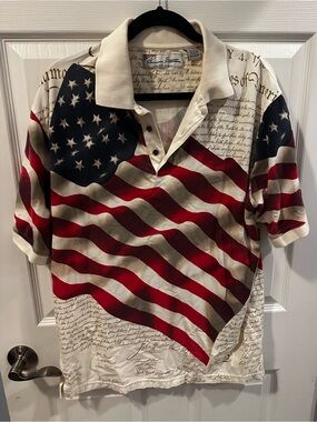 American Summer USA Flag Polo Shirt Mens Large Patriotic Independence Day Cotton